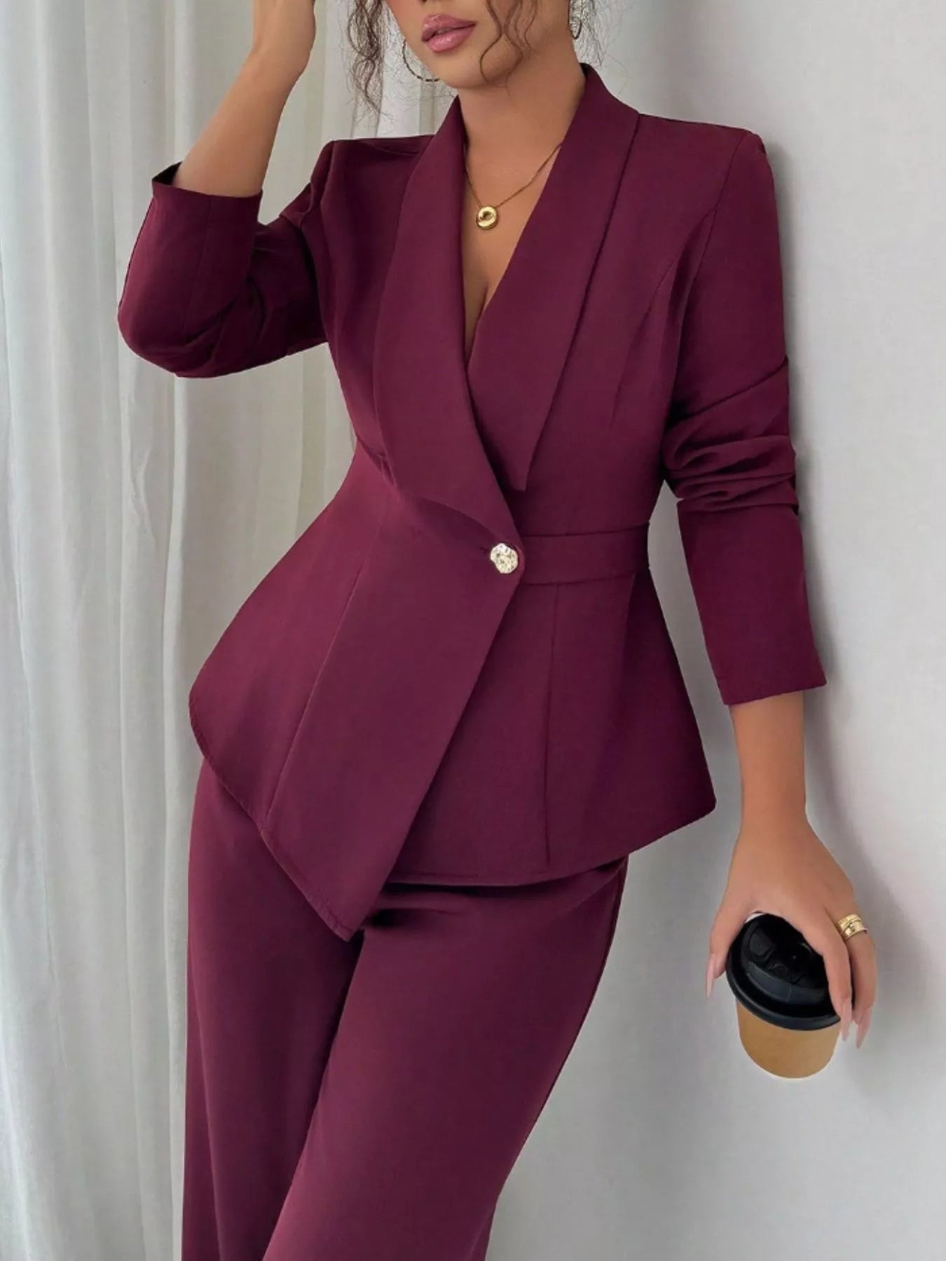 One Button Blazer and Pants Set -