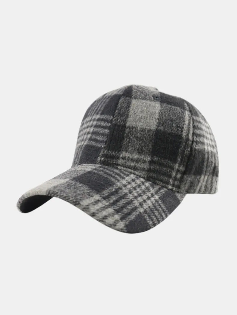 Plaid Cotton Baseball Cap - Black One Size