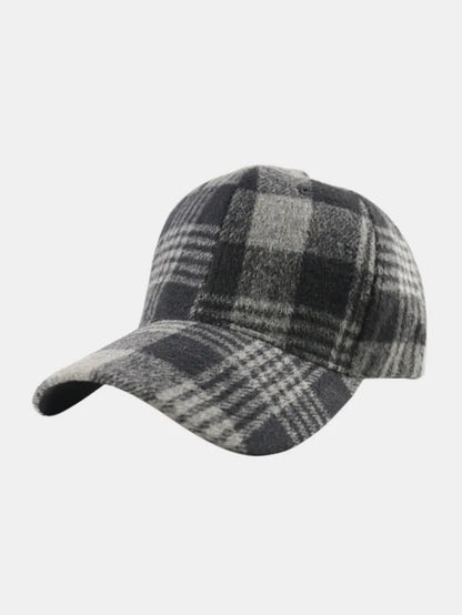 Plaid Cotton Baseball Cap - Black One Size