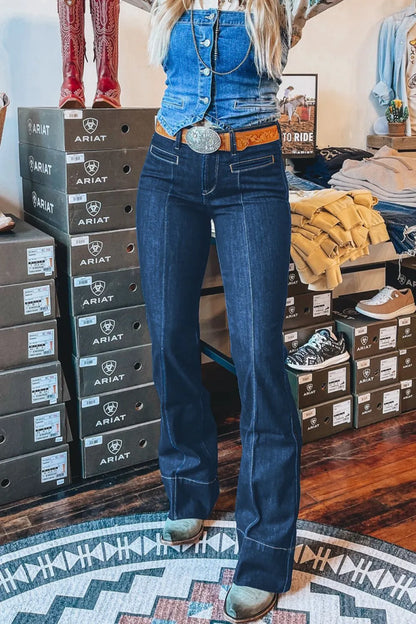 Center Seam Deep Wash Straight Jeans -
