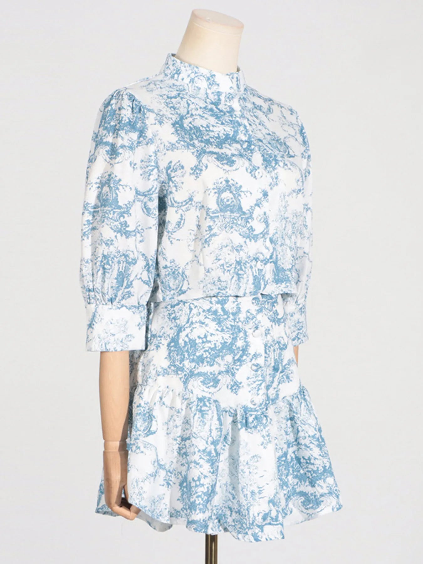 Printed Mock Neck Top and Skirt Set -