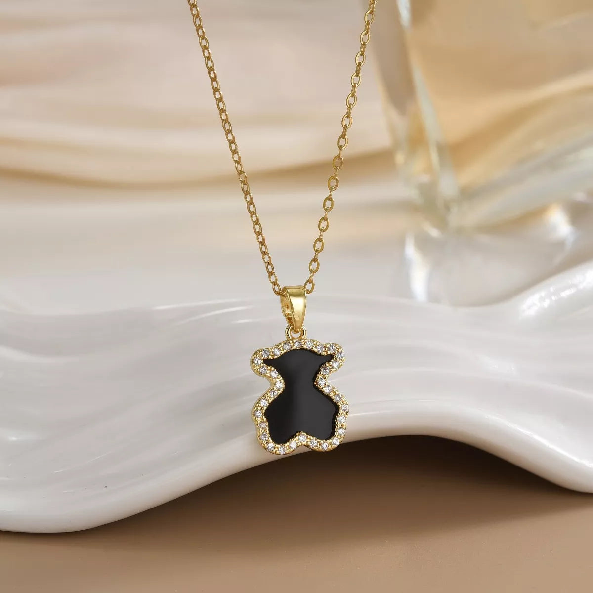 Bear Pendant Necklace - Black One Size