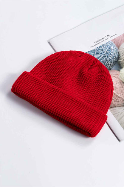Cozy Rib-Knit Cuff Beanie - Red One Size