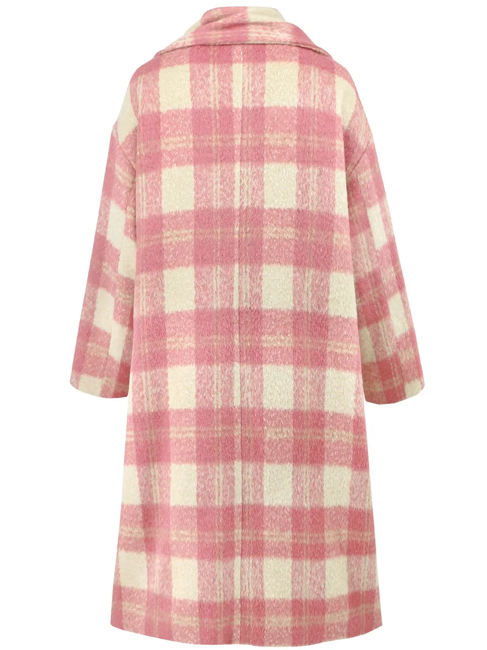 Plaid Button Up Long Sleeve Coat - Burnt Coral