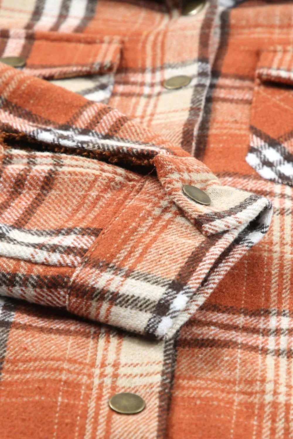 Plaid Button Up Long Sleeve Hooded Jacket -