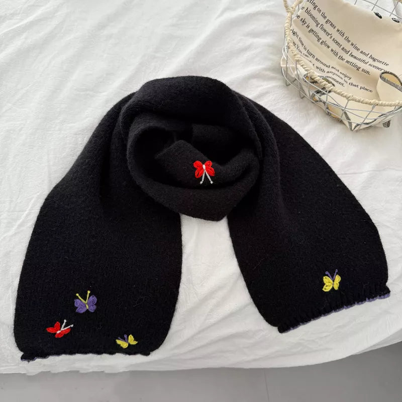 Butterfly Embroidered Knitted Scarf -