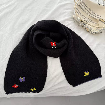 Butterfly Embroidered Knitted Scarf -
