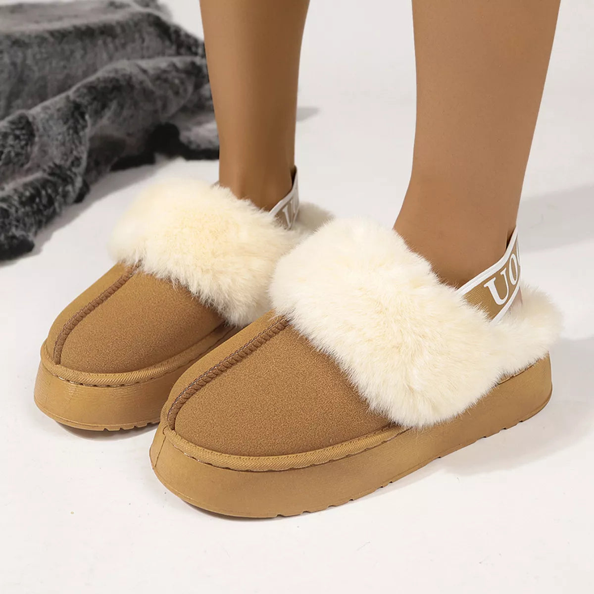 Round Toe Platform Ankle Slippers - Caramel