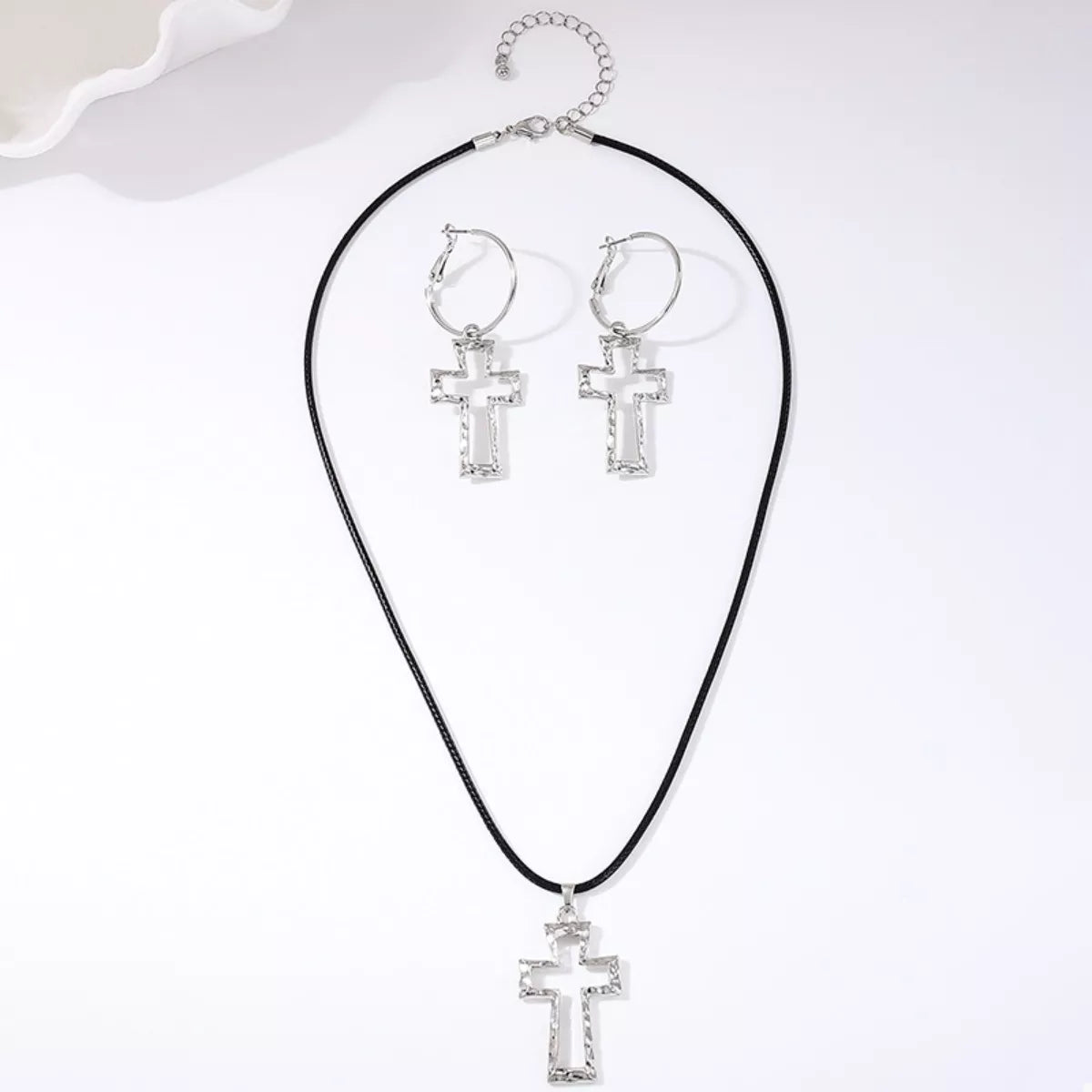 Cross Pendant Necklace and Hoop Earrings Jewelry Set -