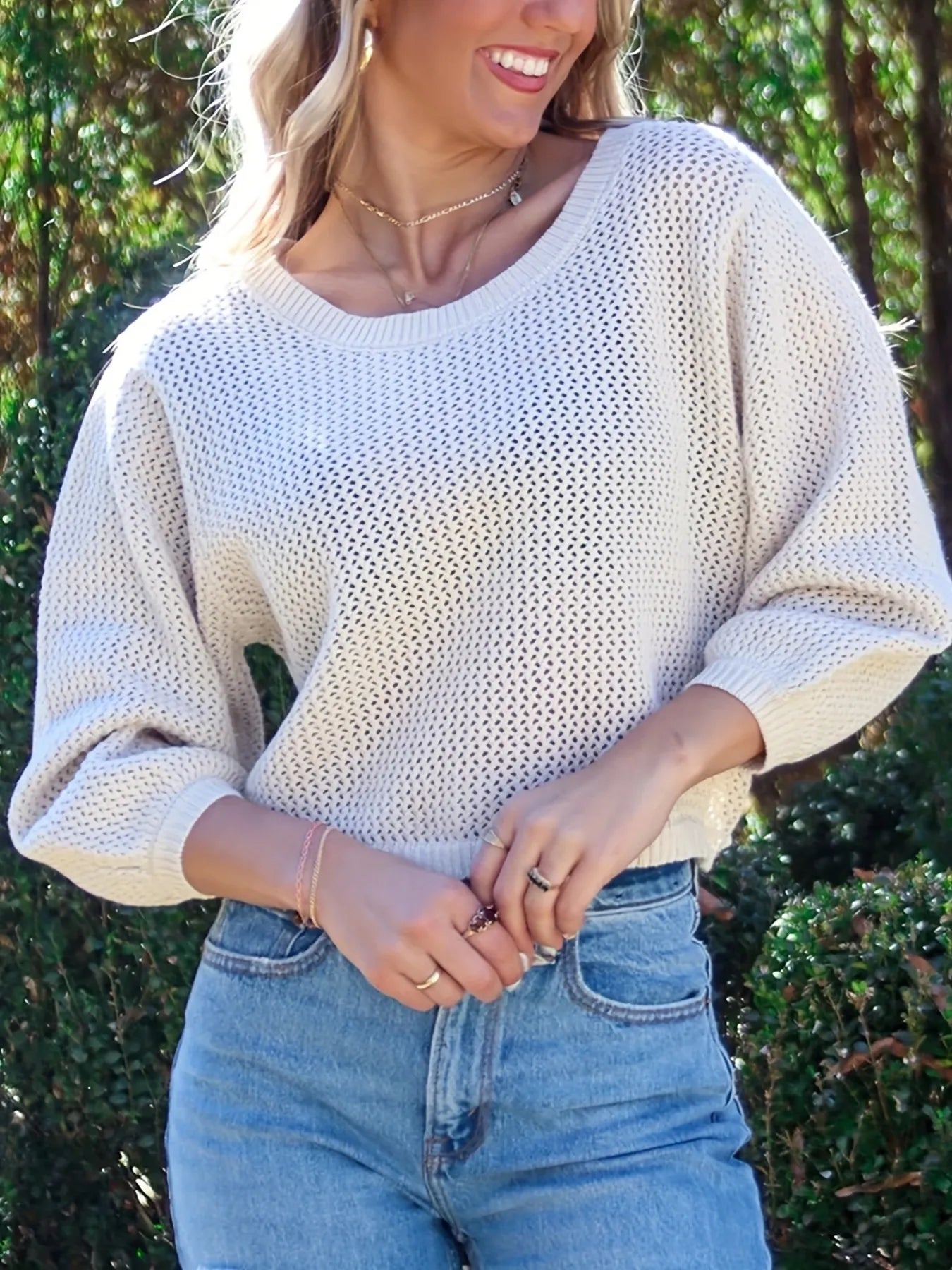 Relaxed Fit Round Neck Sweater - Apricot