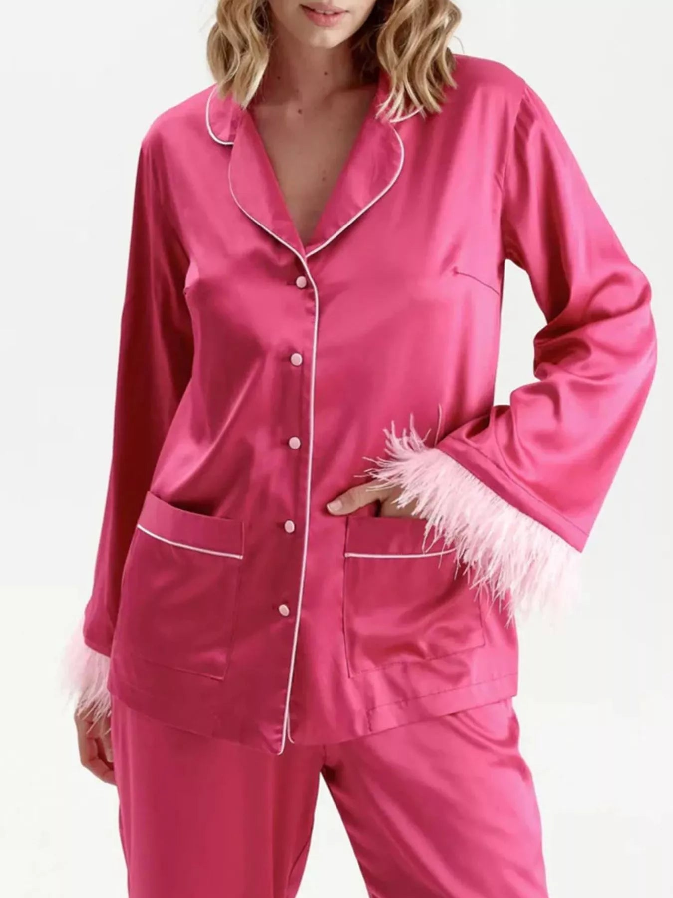 Silky Button Up Top and Pants Lounge Set -