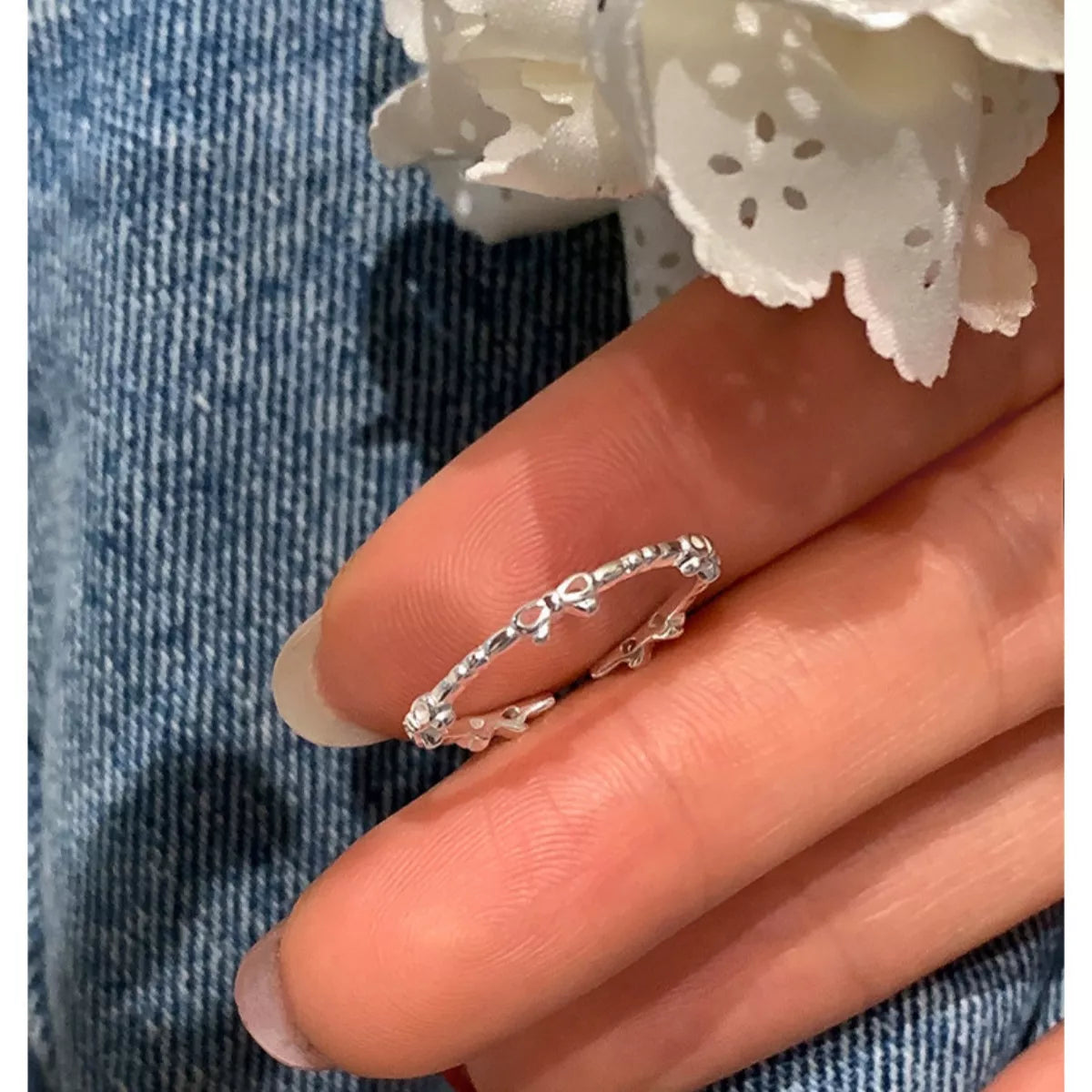 925 Sterling Silver Bow Open Ring -