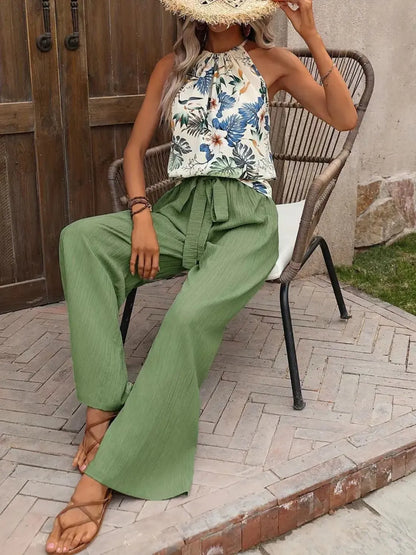 Printed Tank Top and Wide Leg Pants Set -