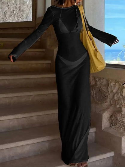 Backless Long Sleeve Maxi Cover-Up -