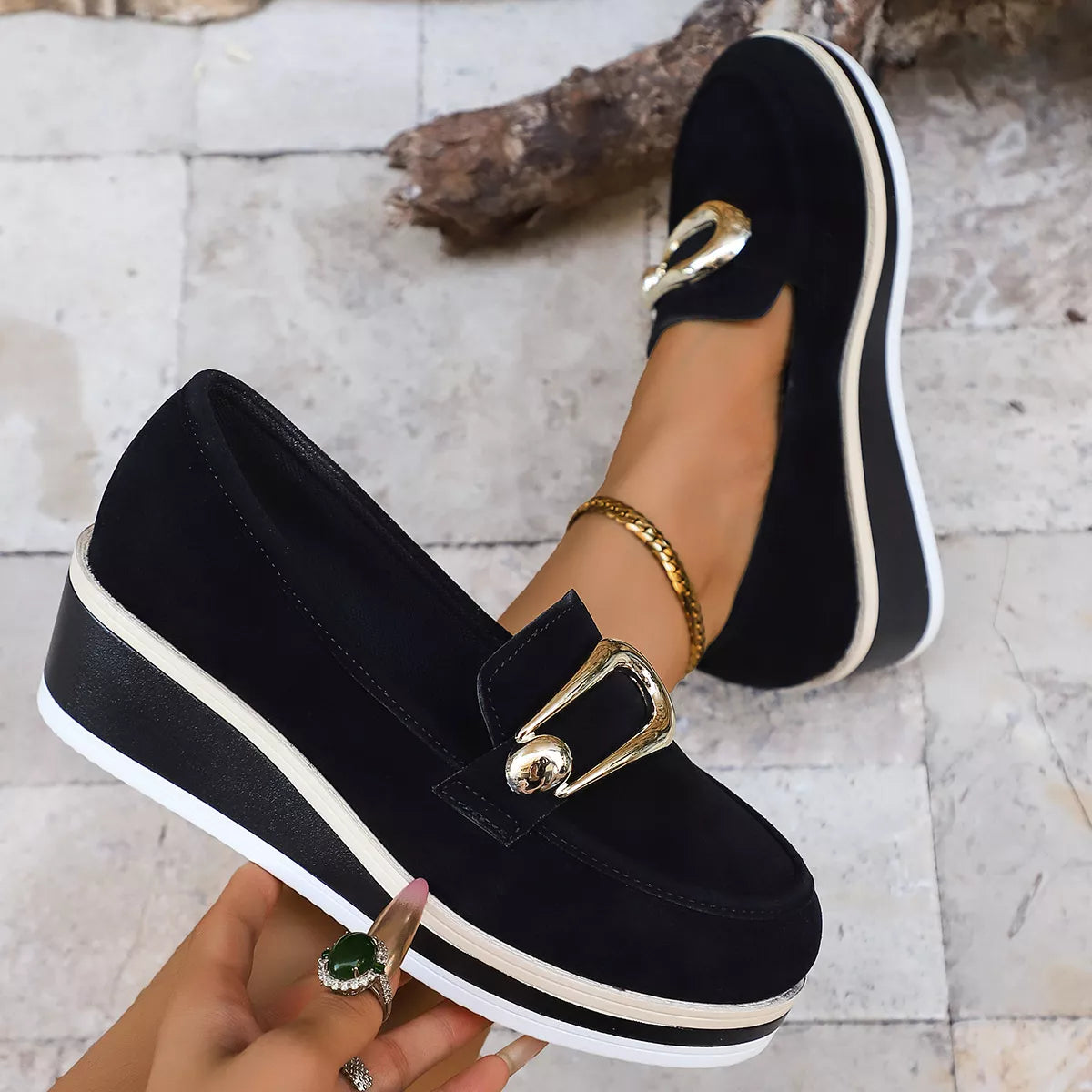Round Toe Wedge Loafers -