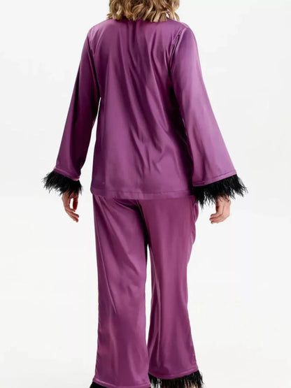 Silky Button Up Top and Pants Lounge Set -