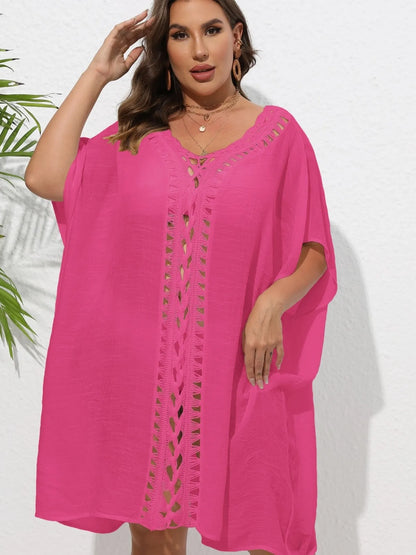 Crochet Trim V-Neck Beach Cover-Up Dress -