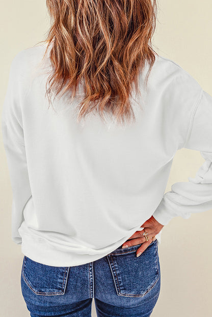 Pumpkin and Bow Graphic Long Sleeve Sweatshirt - White