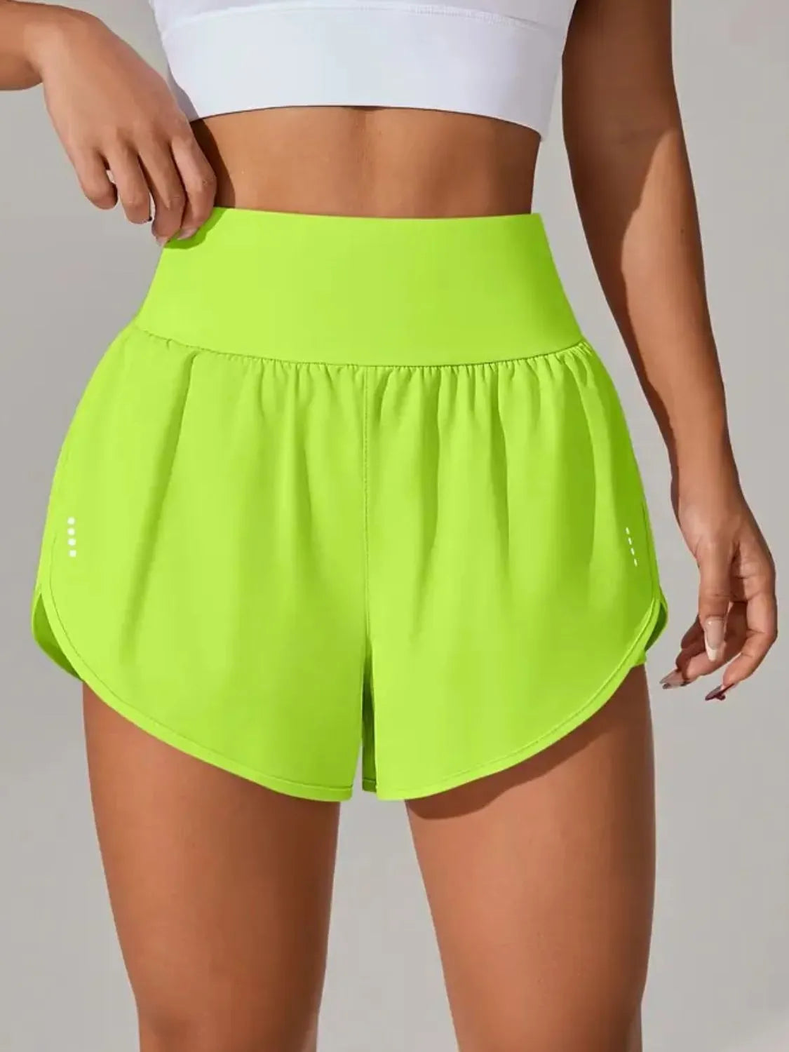 Pocketed High Waist Active Shorts - Neon Green