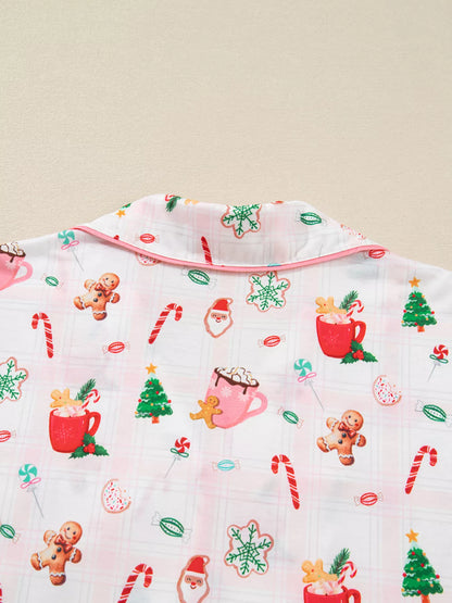 Holiday Print Short Sleeve Shirt and Pants Pajama Set -