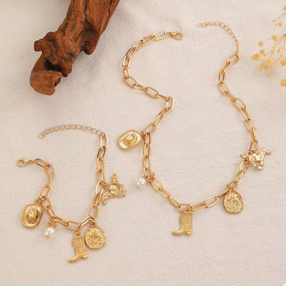 Charm Necklace and Bracelet Jewelry Set -
