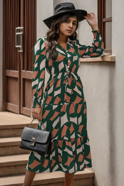 Printed Tied Pocketed Lantern Sleeve Dress | AdoreStarr