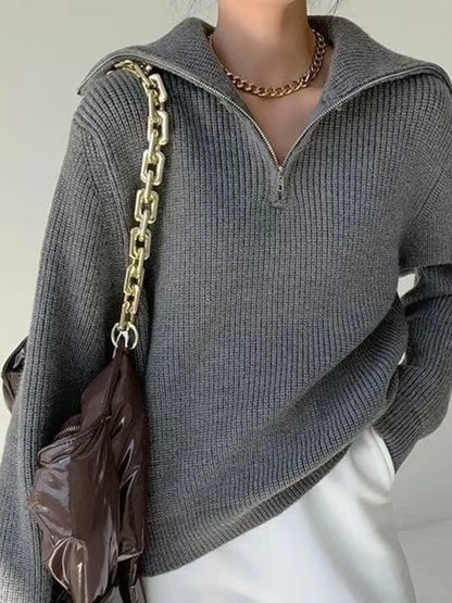 Half-Zip Long Sleeve Sweater - Dark Gray