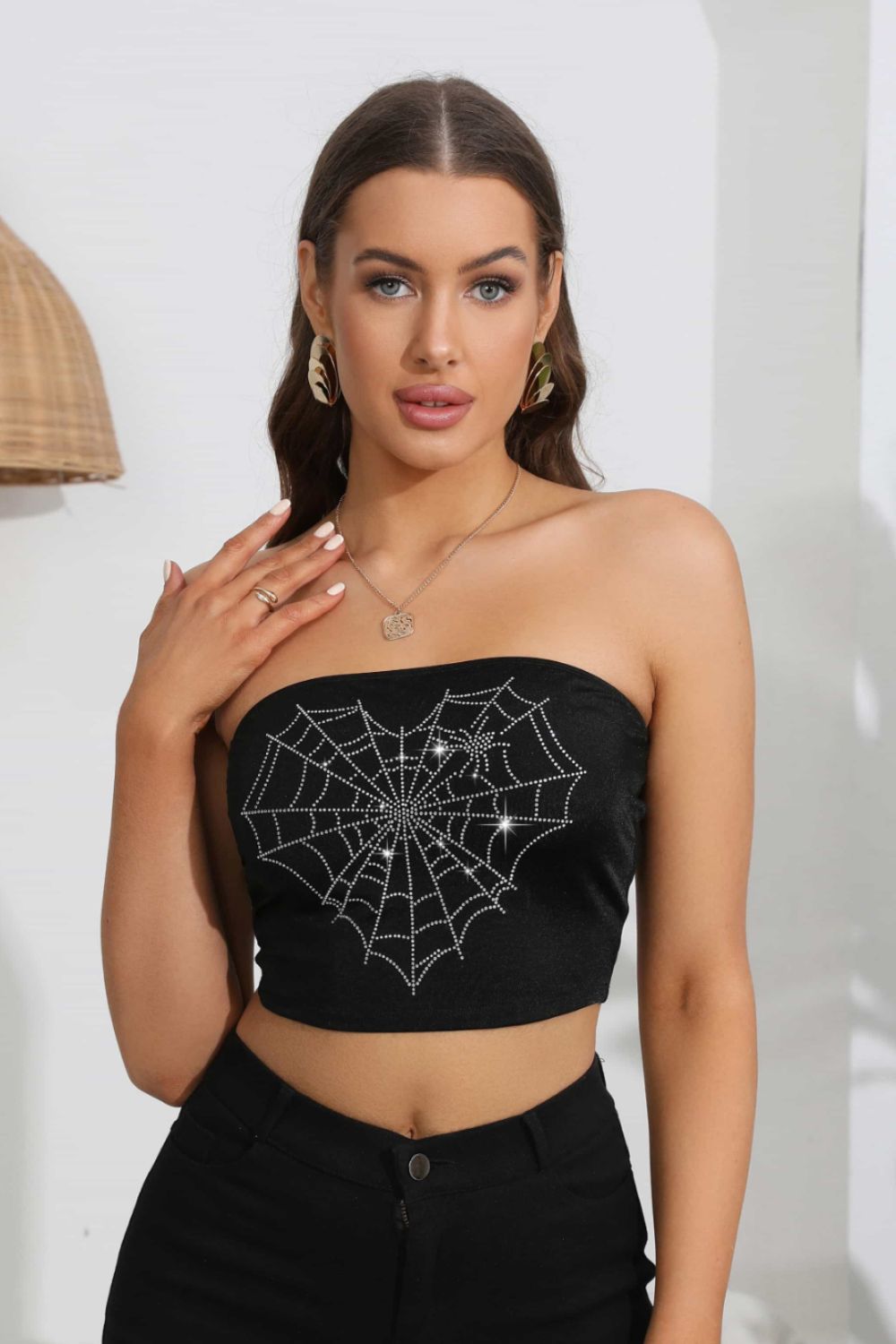Heart Spider Web Graphic Tube Top - Black
