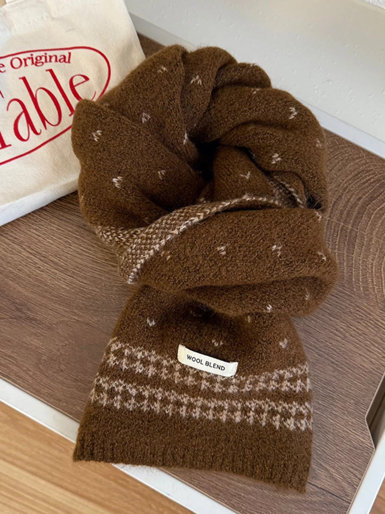 Winter Warm Knitted Scarf - Brown One Size