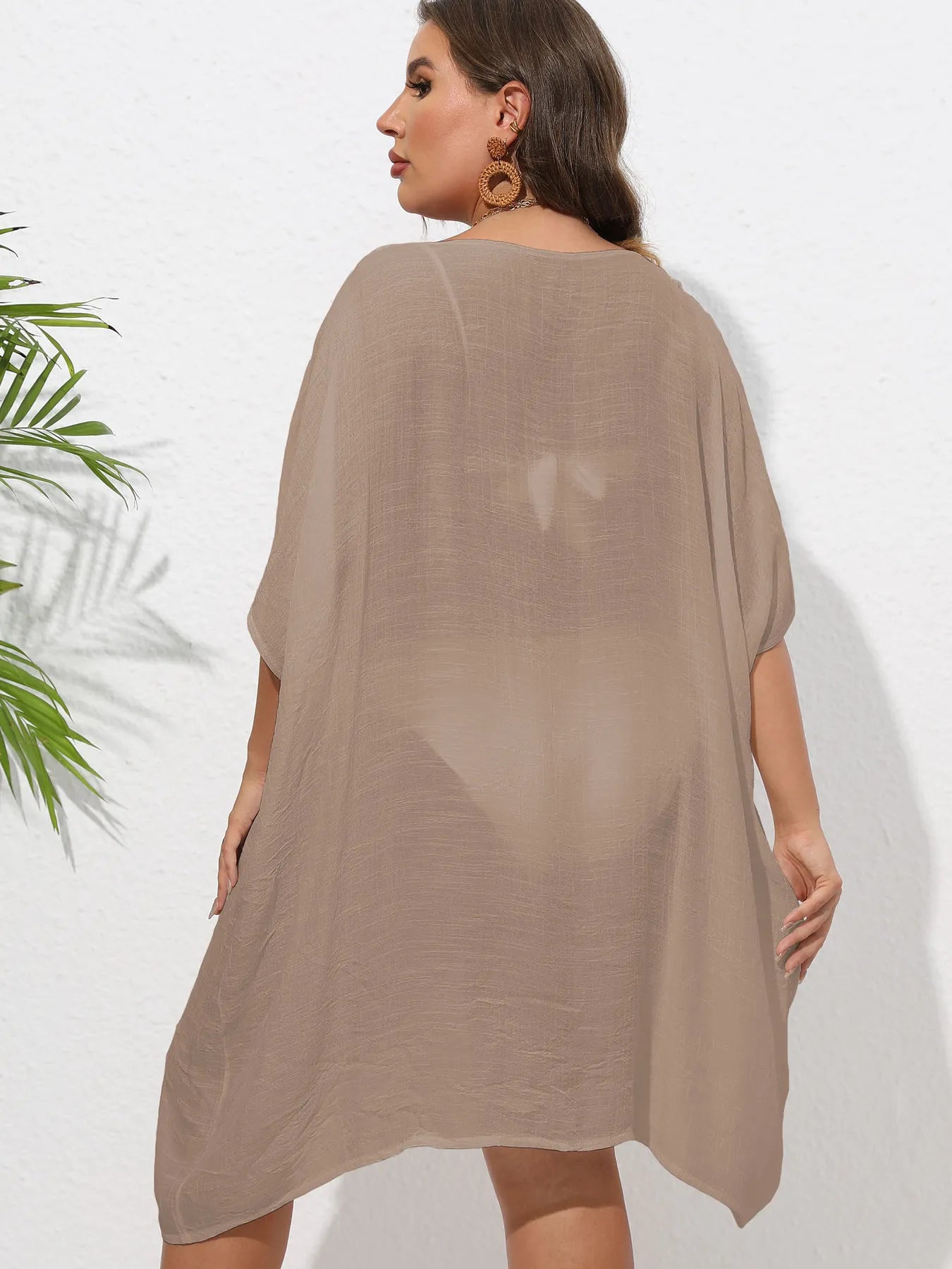 Crochet Trim V-Neck Beach Cover-Up Dress -