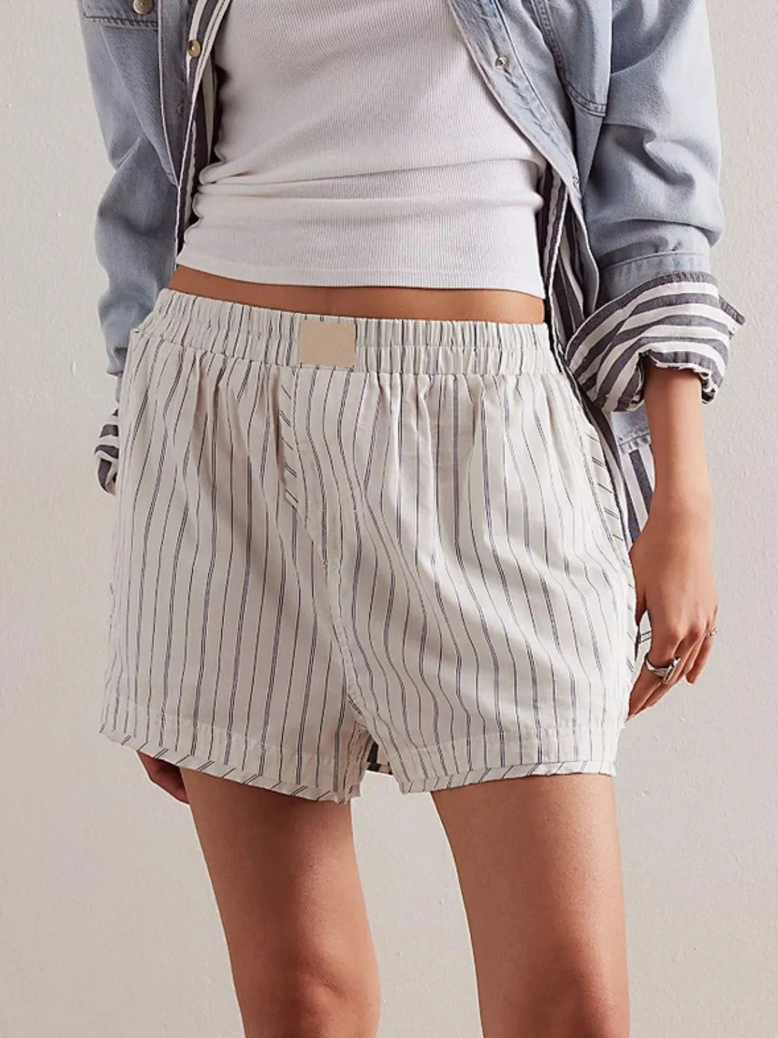 Striped Elastic Waist Shorts -