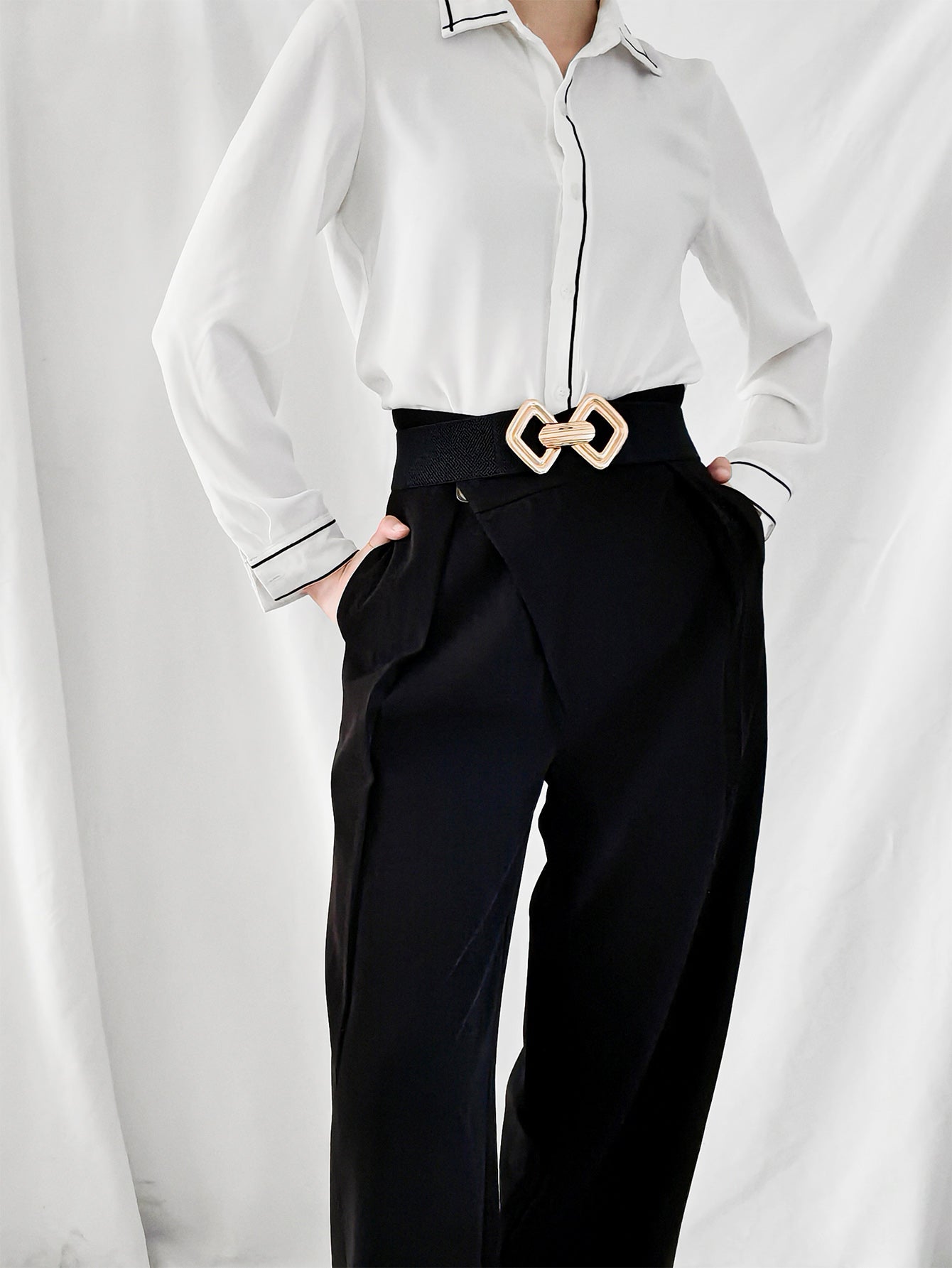Geometric Buckle Elastic Wide Belt -