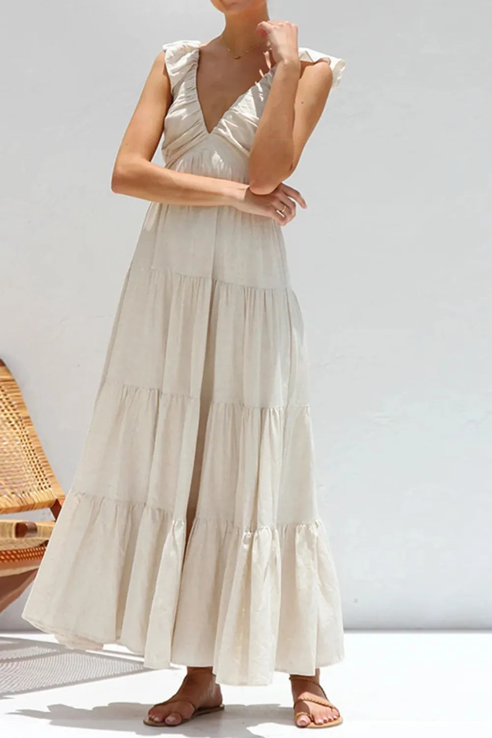 Ruffled V-Neck Tiered Dress -