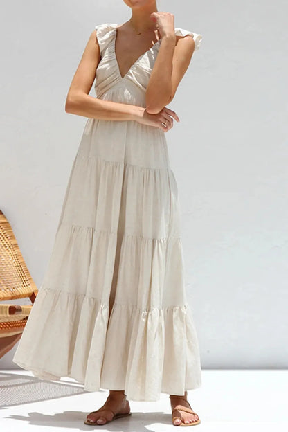 Ruffled V-Neck Tiered Dress -