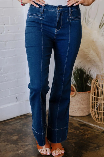 Center Seam Deep Wash Straight Jeans -