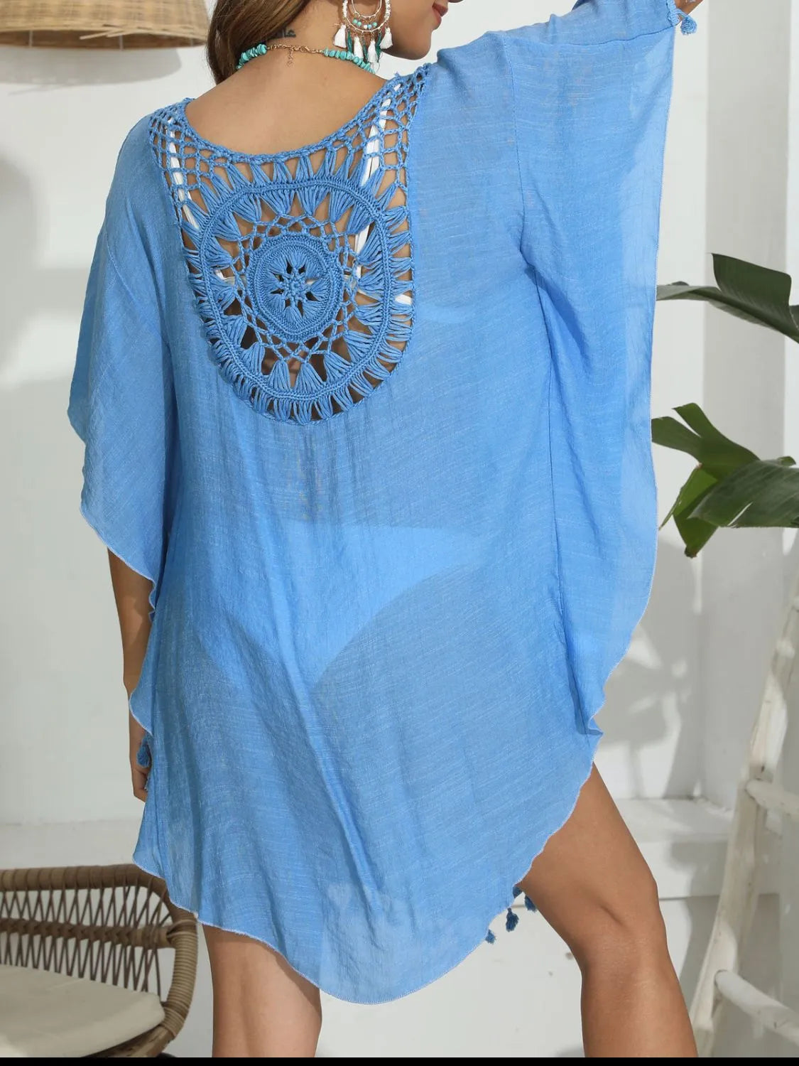 Tassel Crochet Round Neck Cover-Up -