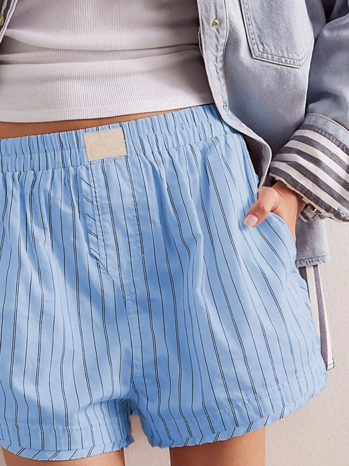 Striped Elastic Waist Shorts -