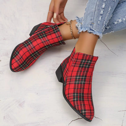 Plaid Point Toe Ankle Boots -