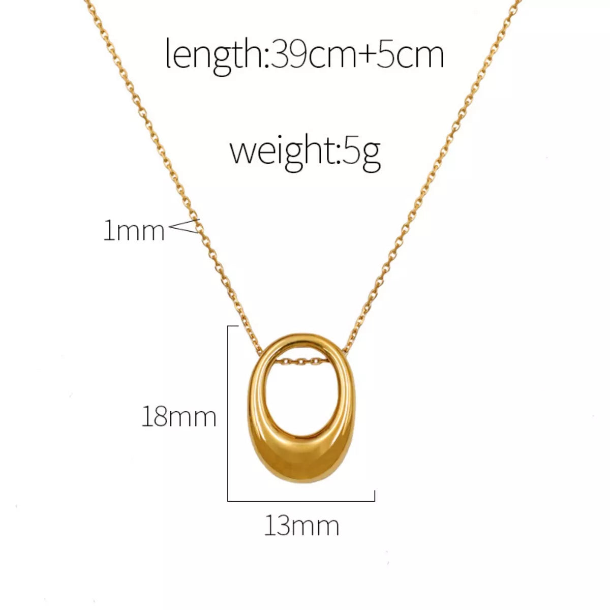 Gold-Plated Oval Pendant Necklace -