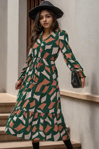 Printed Tied Pocketed Lantern Sleeve Dress | AdoreStarr