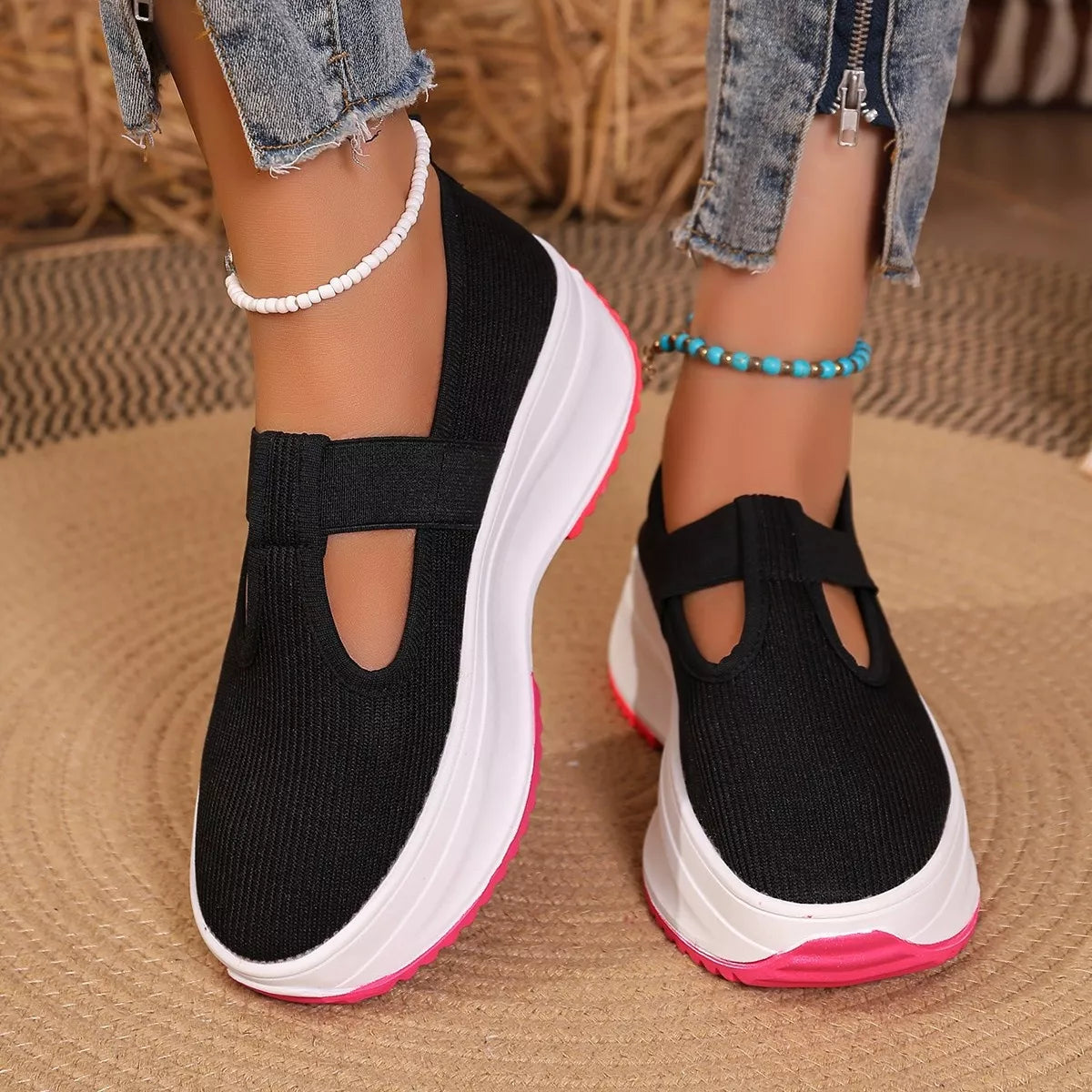 Round Toe Platform Slip-Ons -