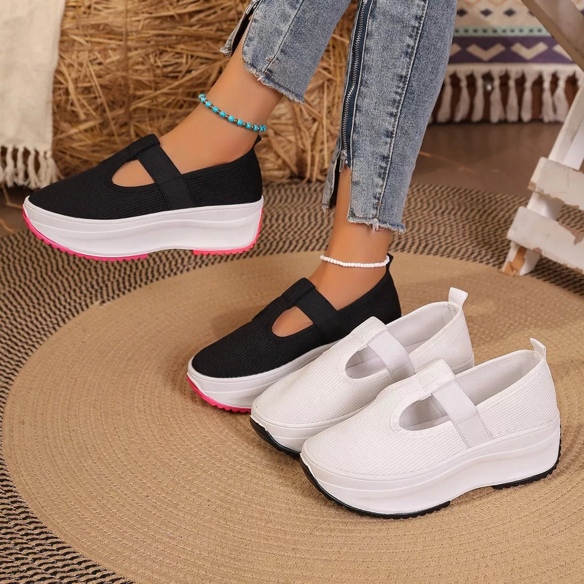 Round Toe Platform Slip-Ons -