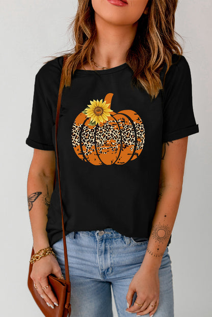 Floral Pumpkin Graphic Tee - Black