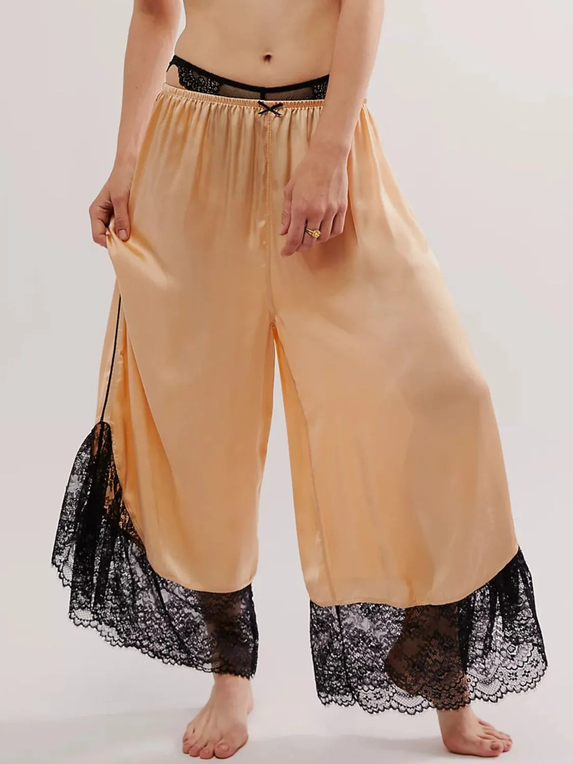 Lace Detail Wide Leg Pants - Sherbet