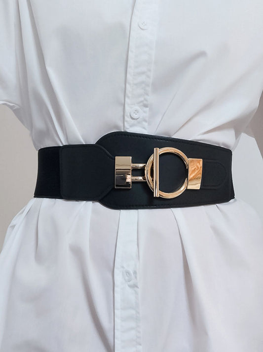 PU Elastic Wide Belt with Alloy Buckle -