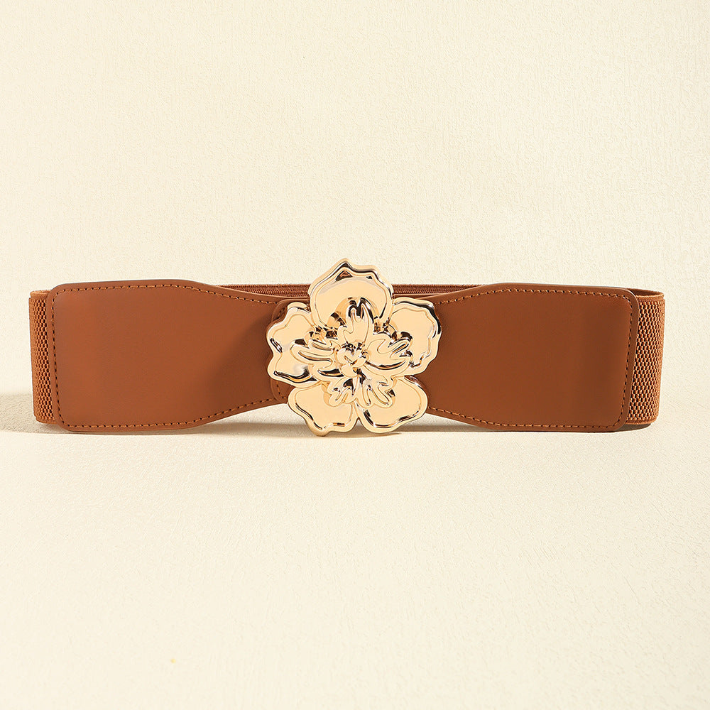 Flower Alloy Buckle Elastic Belt -