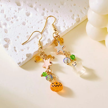 Halloween Asymmetrical Pumpkin Ghost Earrings -