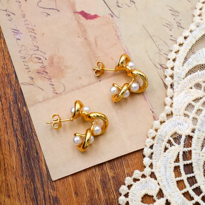 Gold-Plated Pearl Earrings -