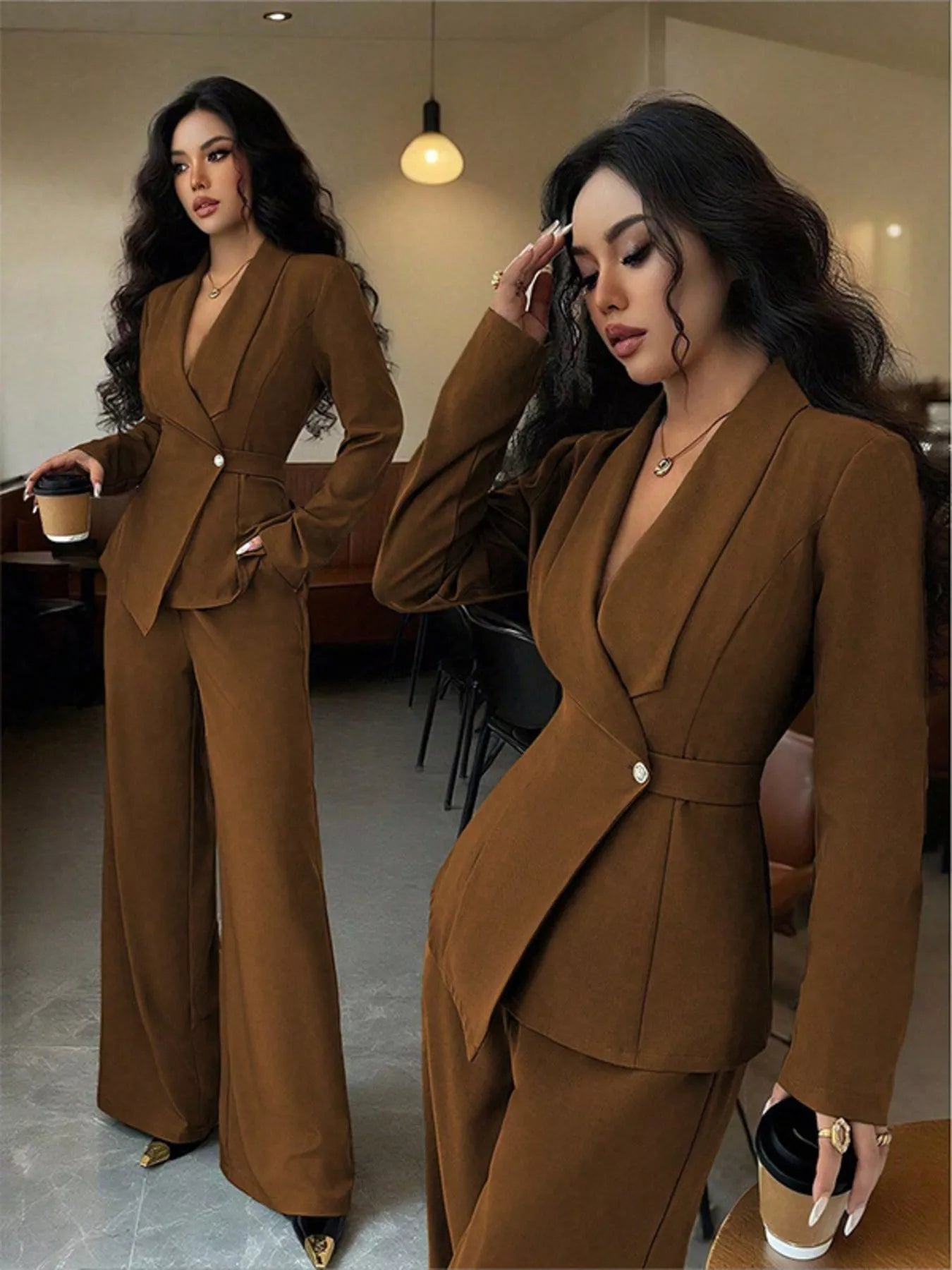 One Button Blazer and Pants Set -