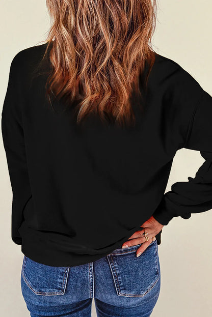 Pumpkin and Ghost Round Neck Long Sleeve Sweatshirt - Black